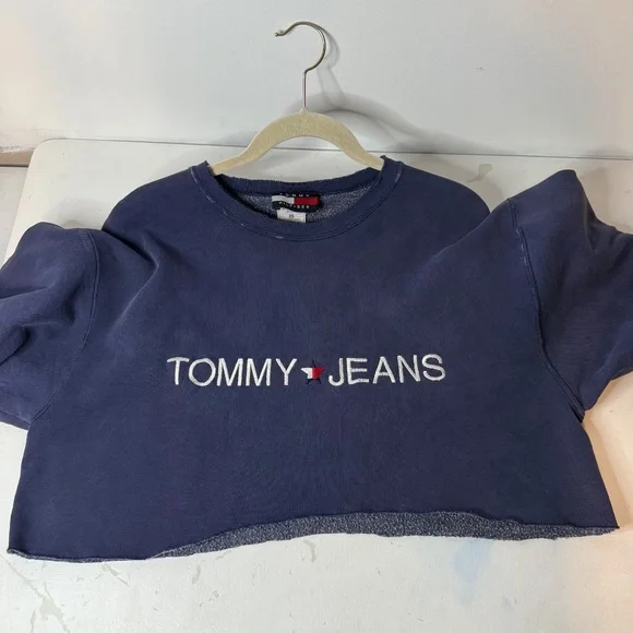 Vintage Tommy Jeans Red White Blue Hand Cropped Sweatshirt 90s 1990s - Picture 4 of 9